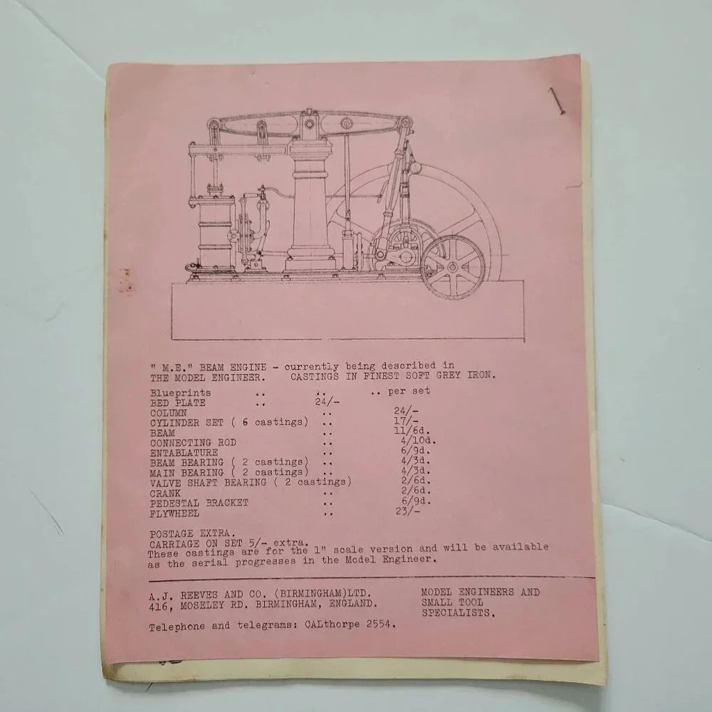1959 A. J. Reeves Catalog Model Engineers & Small Tools Birmingham England